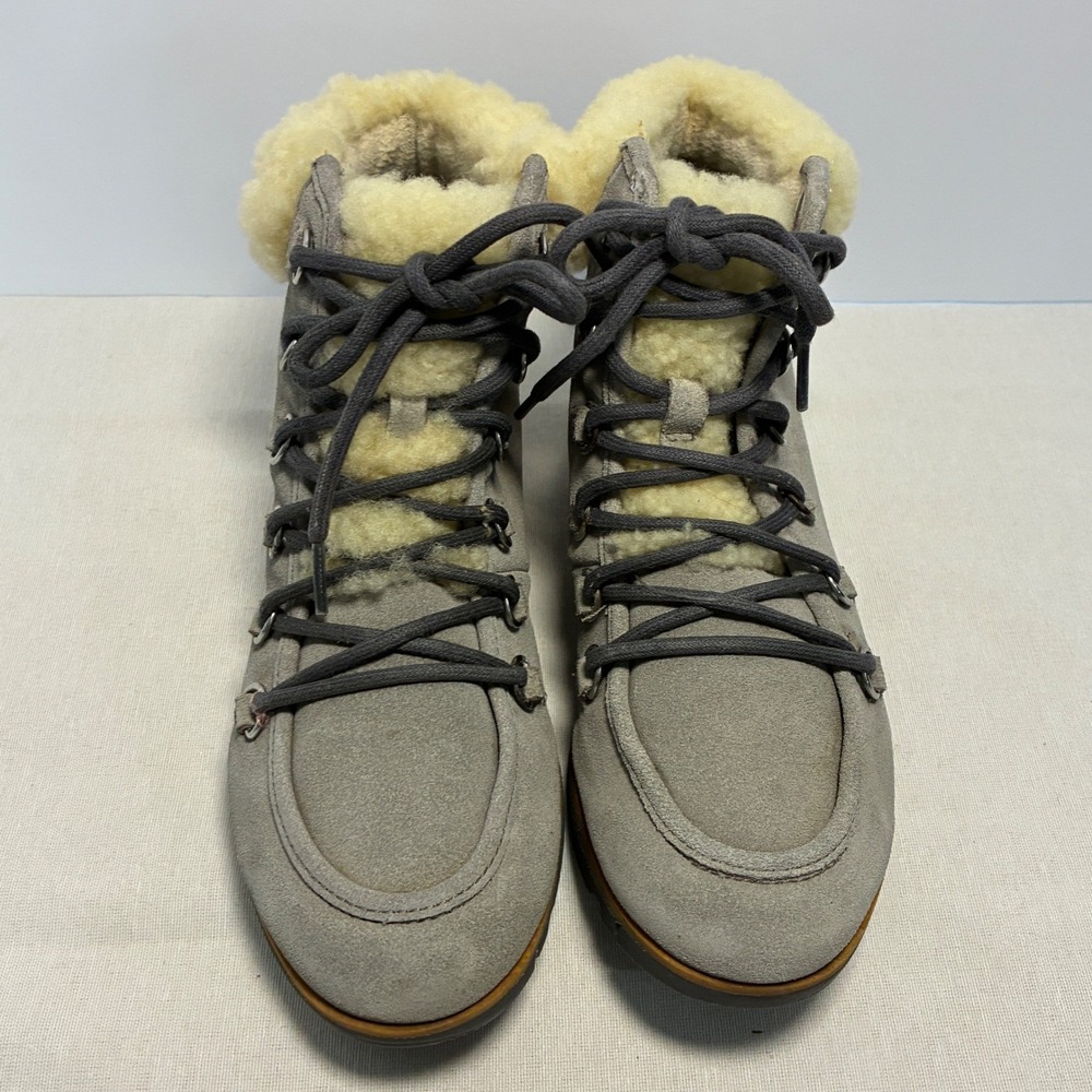 SOREL HARLOW LACE COZY Womens 7.5 Outdoor Boots Gray Leather Waterproof Hiking - Picture 8 of 10